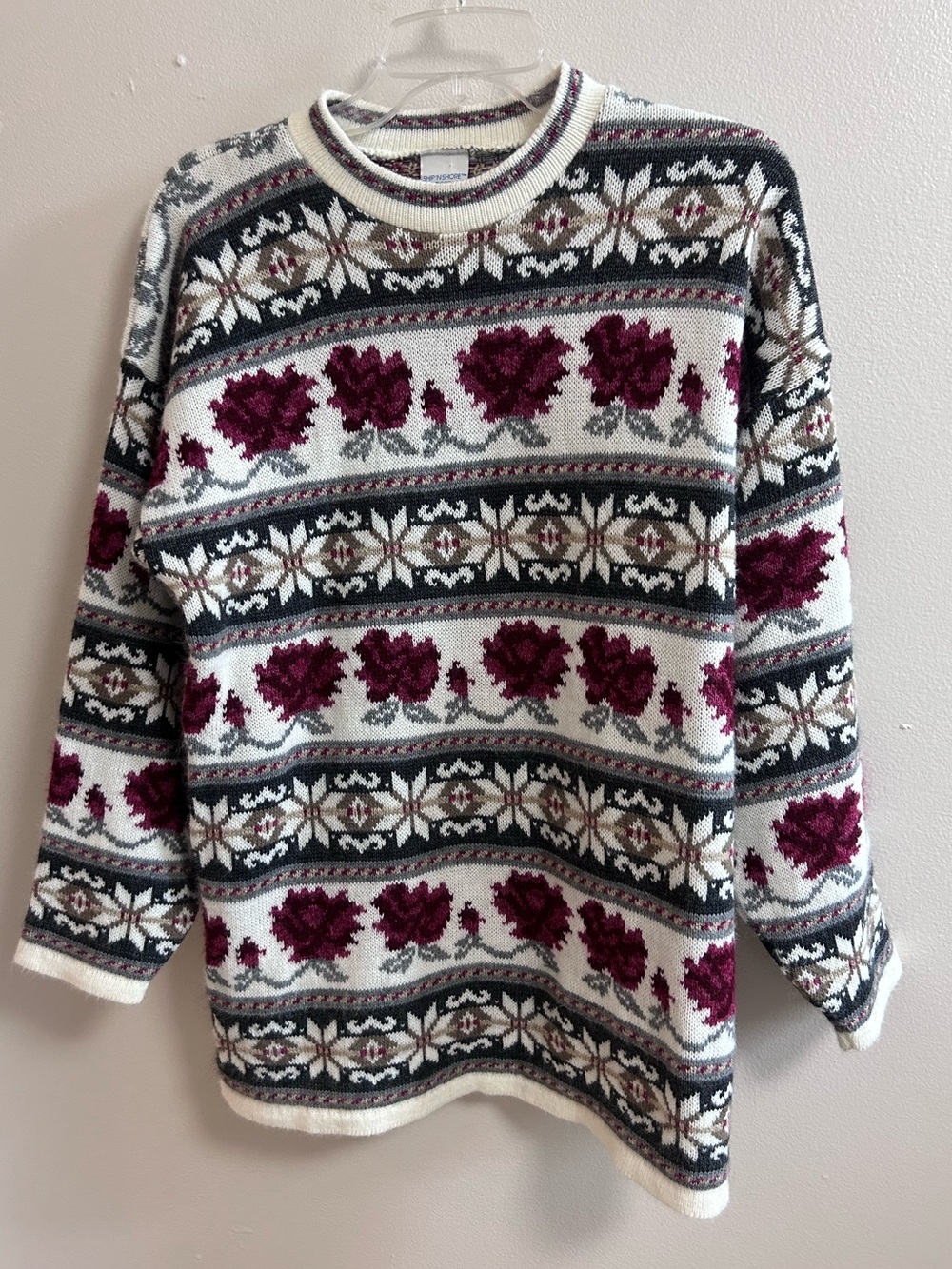 VTG 80s 90s Ship 'N Shore Floral Fair Isle Knit Sweater Crewneck Cozy Tunic M
